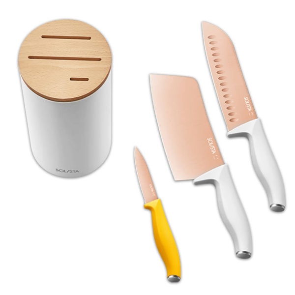 Набор ножей с подставкой Solista Solo Titanium-Plated Rose Gold Cutter 4 в 1